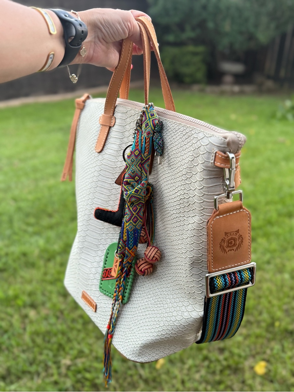 Consuela Thunderbird Sling Bucket Bag Ivory Snake Embossed Leather - Picture 14 of 16